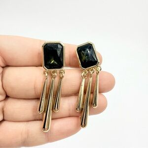 JEWELMINT Elegant Gold Tone Black Dangle Earrings